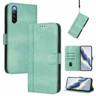 For Sony Xperia 10 IV 2023 Line Splicing Buckle Retro Leather Phone Case(Mint Green)