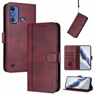 For ZTE Blade A53 Pro Line Splicing Buckle Retro Leather Phone Case(Wine Red)