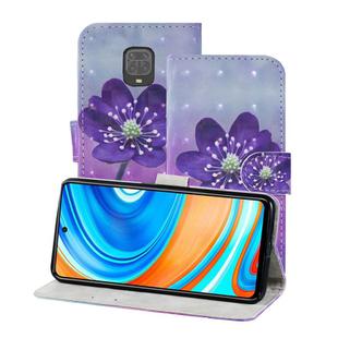 For Xiaomi Redmi Note 9 Pro 3D Painting Pattern Coloured Drawing Horizontal Flip PU Leather Case with Holder & Card Slots & Wallet & Lanyard(Purple Flower)