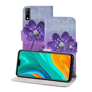 For Huawei Y8s 3D Painting Pattern Coloured Drawing Horizontal Flip PU Leather Case with Holder & Card Slots & Wallet & Lanyard(Purple Flower)