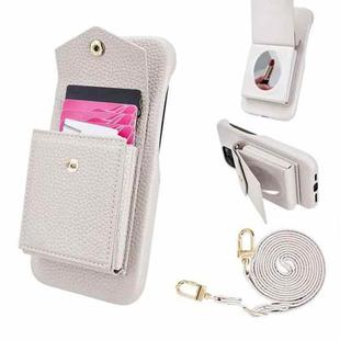 For iPhone 16 Pro Max Litchi Texture Vertical Card Bag Holder Phone Case with Long Lanyard(White)