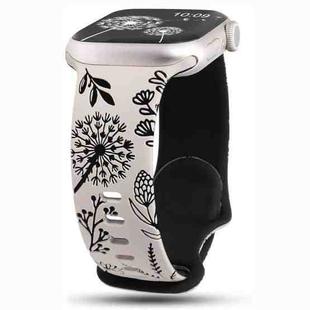 For Apple Watch 46mm / 49mm / 45mm / 44mm Two Color Dandelion Engraved Silicone Watch Band(Starlight Black)