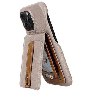 For iPhone 16 Pro Litchi Texture Leather Ring Card Bag Holder Phone Case(Grey)