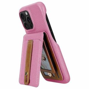 For iPhone 14 Pro Litchi Texture Leather Ring Card Bag Holder Phone Case(Pink)
