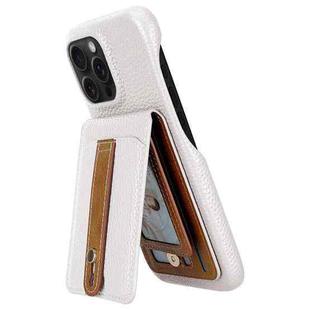 For iPhone 13 Pro Max Litchi Texture Leather Ring Card Bag Holder Phone Case(White)