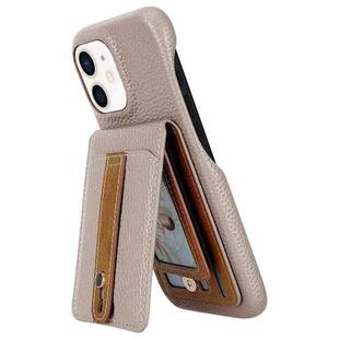 For iPhone 12 / 12 Pro Litchi Texture Leather Ring Card Bag Holder Phone Case(Grey)