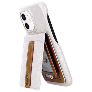 For iPhone 12 / 12 Pro Litchi Texture Leather Ring Card Bag Holder Phone Case(White)