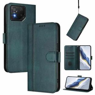 For ASUS ROG Phone 8 / 8 Pro Line Splicing Buckle Retro Leather Phone Case(Dark Green)