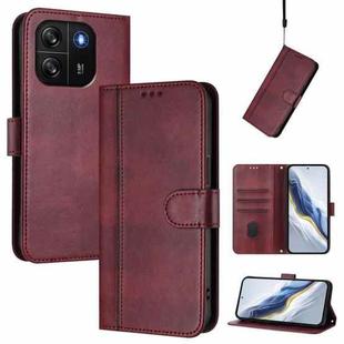 For Blackview Wave 6C Line Splicing Buckle Retro Leather Phone Case(Wine Red)