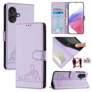 For Coolpad Cool 40i Cat Rat Embossed Pattern RFID Leather Phone Case with Lanyard(Purple)