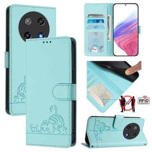 For Coolpad C16 Cat Rat Embossed Pattern RFID Leather Phone Case with Lanyard(Mint Green)