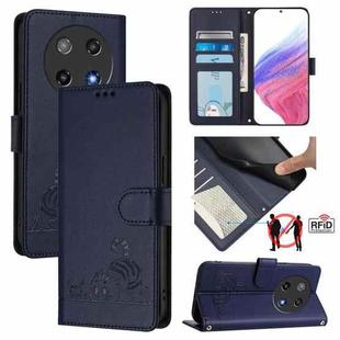 For Coolpad C16 Cat Rat Embossed Pattern RFID Leather Phone Case with Lanyard(Blue)