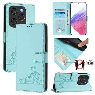 For Coolpad X100 Cat Rat Embossed Pattern RFID Leather Phone Case with Lanyard(Mint Green)
