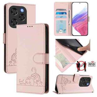 For Coolpad X100 Cat Rat Embossed Pattern RFID Leather Phone Case with Lanyard(Pink)