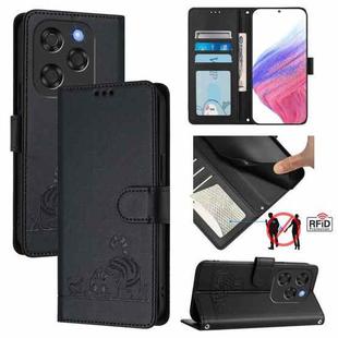 For Coolpad X100 Cat Rat Embossed Pattern RFID Leather Phone Case with Lanyard(Black)
