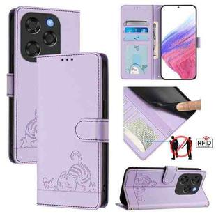 For Coolpad X100 Cat Rat Embossed Pattern RFID Leather Phone Case with Lanyard(Purple)