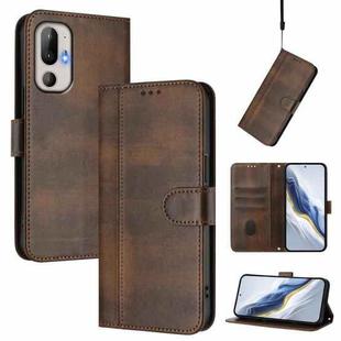 For HTC U24 Line Splicing Buckle Retro Leather Phone Case(Brown)