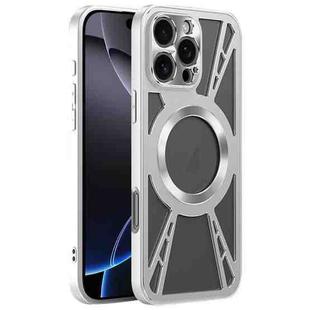 For iPhone 16 Pro Silicone Cooling Hollow Metal MagSafe Phone Case(Silver)