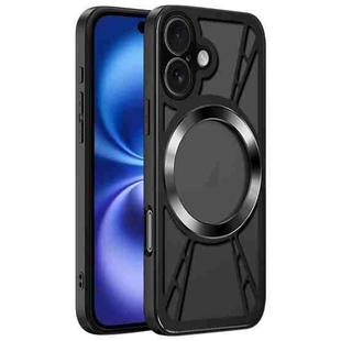 For iPhone 16 Silicone Cooling Hollow Metal MagSafe Phone Case(Black)