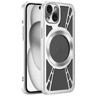 For iPhone 15 Silicone Cooling Hollow Metal MagSafe Phone Case(Silver)