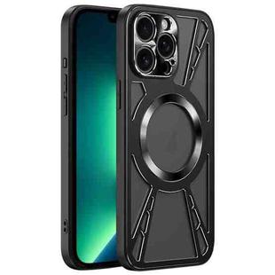 For iPhone 13 Pro Max Silicone Cooling Hollow Metal MagSafe Phone Case(Black)