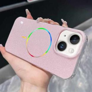 For iPhone 15 Glitter Powder Plating MagSafe IMD Full Coverage Phone Case(Pink)