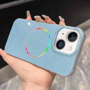 For iPhone 14 / 13 Glitter Powder Plating MagSafe IMD Full Coverage Phone Case(Blue)