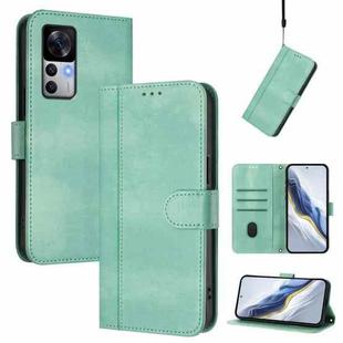 For Xiaomi 12T / 12T Pro / Redmi K50 Ultra Line Splicing Buckle Retro Leather Phone Case(Mint)