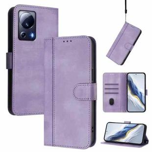 For Xiaomi 13 Lite 5G / Civi 2 Line Splicing Buckle Retro Leather Phone Case(Purple)