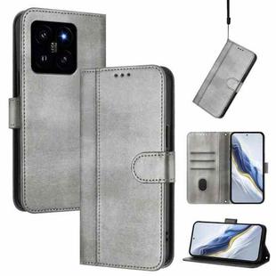 For Xiaomi 14 5G Line Splicing Buckle Retro Leather Phone Case(Grey)