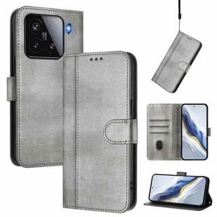 For Xiaomi 15 Line Splicing Buckle Retro Leather Phone Case(Grey)