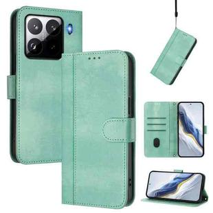 For Xiaomi 15 Pro Line Splicing Buckle Retro Leather Phone Case(Mint)
