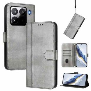 For Xiaomi 15 Pro Line Splicing Buckle Retro Leather Phone Case(Grey)