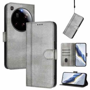 For Xiaomi 15 Ultra Line Splicing Buckle Retro Leather Phone Case(Grey)