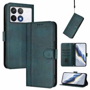 For Xiaomi Poco F6 Pro 5G Line Splicing Buckle Retro Leather Phone Case(Dark Green)