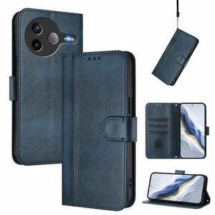For Xiaomi Poco F7 Ultra 5G / Redmi K80 Pro Line Splicing Buckle Retro Leather Phone Case(Dark Blue)