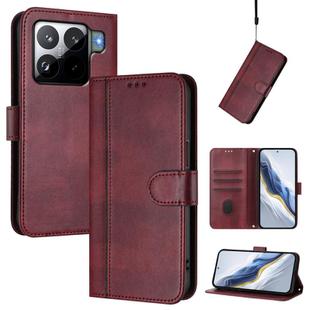 For Xiaomi 15S Pro 5G Line Splicing Buckle Retro Leather Phone Case(Wine Red)