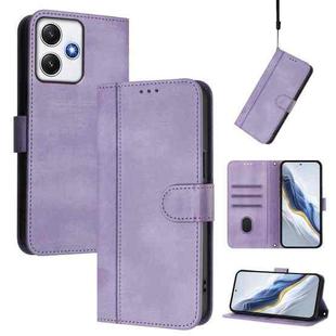 For Redmi 12 5G / 4G Global Line Splicing Buckle Retro Leather Phone Case(Purple)
