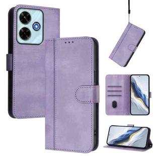 For Redmi 13 5G / 4G Global Line Splicing Buckle Retro Leather Phone Case(Purple)