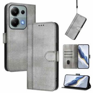 For Redmi Note 13 Pro 4G Global Line Splicing Buckle Retro Leather Phone Case(Grey)