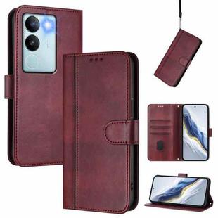 For vivo V29 5G Global / V29 Pro Line Splicing Buckle Retro Leather Phone Case(Wine Red)