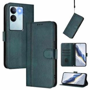 For vivo V29 5G Global / V29 Pro Line Splicing Buckle Retro Leather Phone Case(Dark Green)