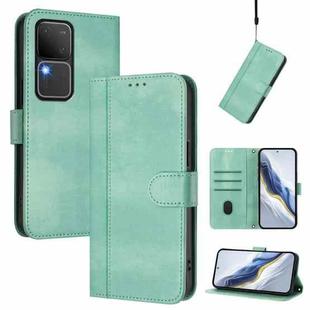 For vivo V30 5G / V30 Pro 5G Global Line Splicing Buckle Retro Leather Phone Case(Mint)