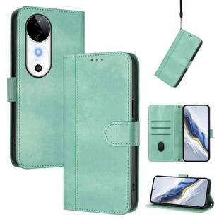 For vivo S19 Line Splicing Buckle Retro Leather Phone Case(Mint)