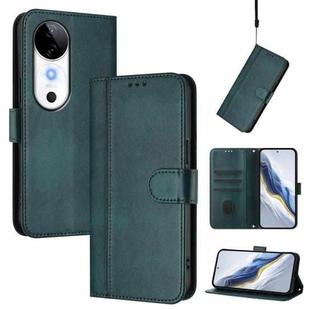 For vivo S19 Line Splicing Buckle Retro Leather Phone Case(Dark Green)