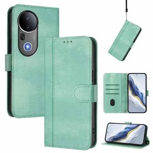 For vivo S20 Pro 5G Line Splicing Buckle Retro Leather Phone Case(Mint)