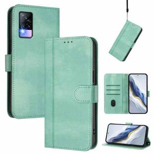 For vivo Y73 2021 Line Splicing Buckle Retro Leather Phone Case(Mint)