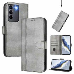 For vivo V27e 4G / T2 4G Global Line Splicing Buckle Retro Leather Phone Case(Grey)