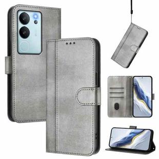 For vivo V29e 5G / V30 Lite 5G Global Line Splicing Buckle Retro Leather Phone Case(Grey)