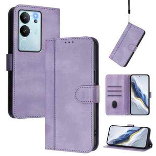 For vivo V29e 5G / V30 Lite 5G Global Line Splicing Buckle Retro Leather Phone Case(Purple)